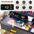 thumbnail image 4 of HNEBC Vanity Desk with Mirror and RGB Lights, Glass Top Makeup Vanity with Auto Sensor Lights and Wireless Charging, Vanity Table Set with Cushion Stool, Dressing Table with 6 Drawers (Black), 4 of 10