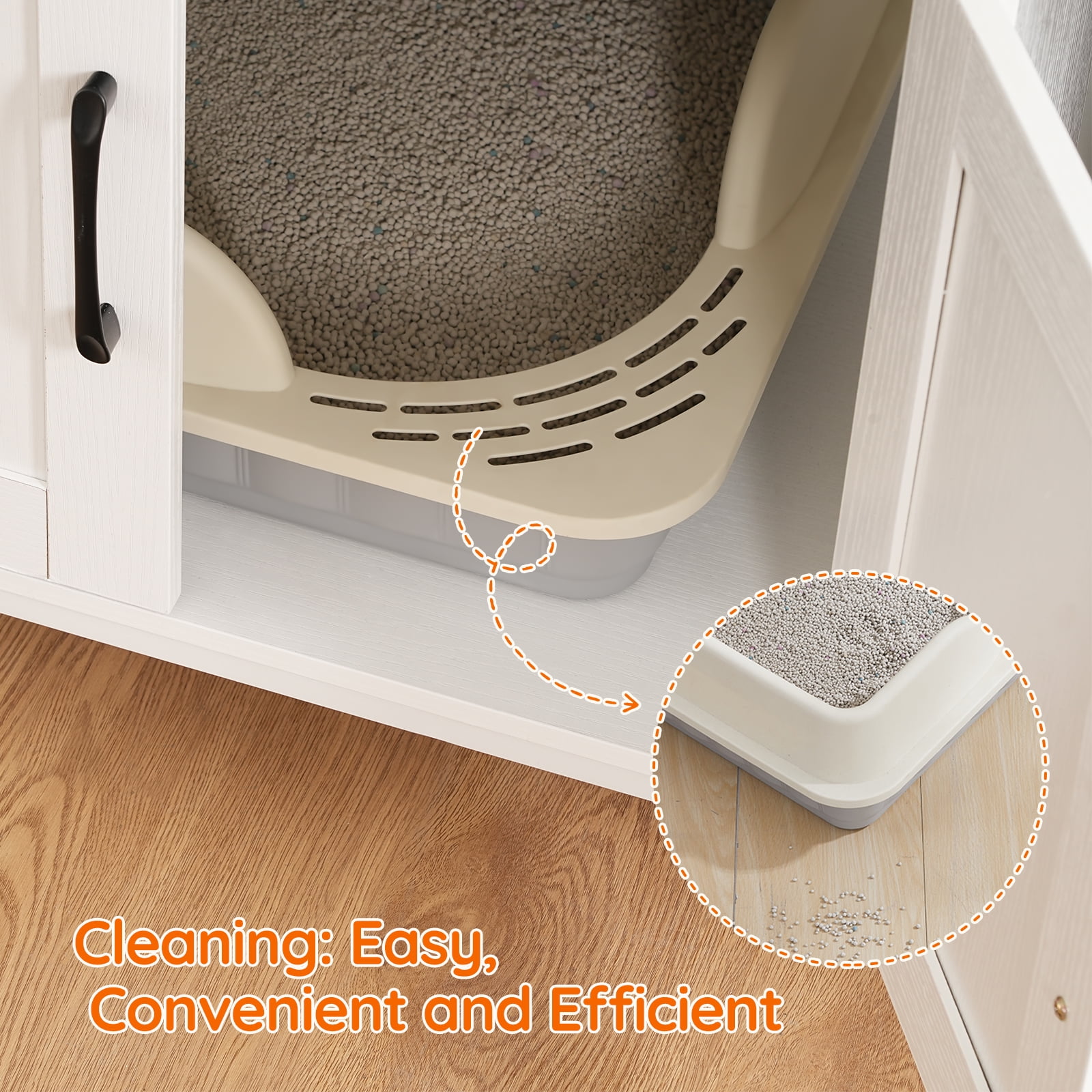 HOOBRO Litter Box Enclosure, Litter Box Furniture with Storage, 2-in-1 Hidden Cat Furniture with Shelf, 2 Dangling Plush Balls and 1 Toy Ball, Large Wooden Cat Washroom, White WT78MW01