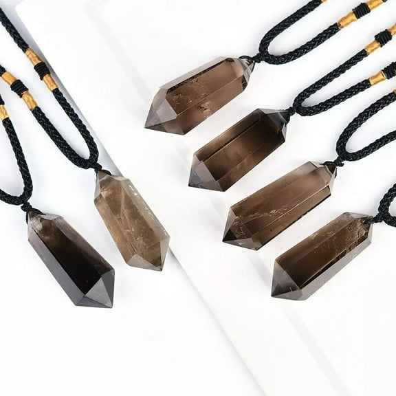GKNET Natural Smoky Quartz Crystal Obelisk Stone Pendant Point Column Necklace Amulet
