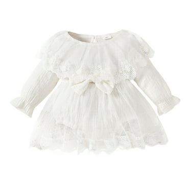 FAOWME Girls Long Sleeve Lace Bodysuits Onesie Dress White 6-12 Months
