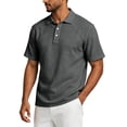 thumbnail image 4 of Fabrcox Men Polo Shirts Short Sleeve Collared Henley Men's Linen Shirts Breathable Relaxed Fit Outdoor Travel Athletic Mens Golf Shirt Gray M, 4 of 8