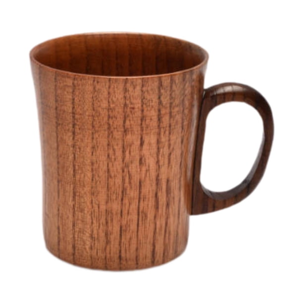 Taza de madera para beber, pulida a mano, pequeña, para leche con asa, hecha a mano, para agua fría o caliente. S