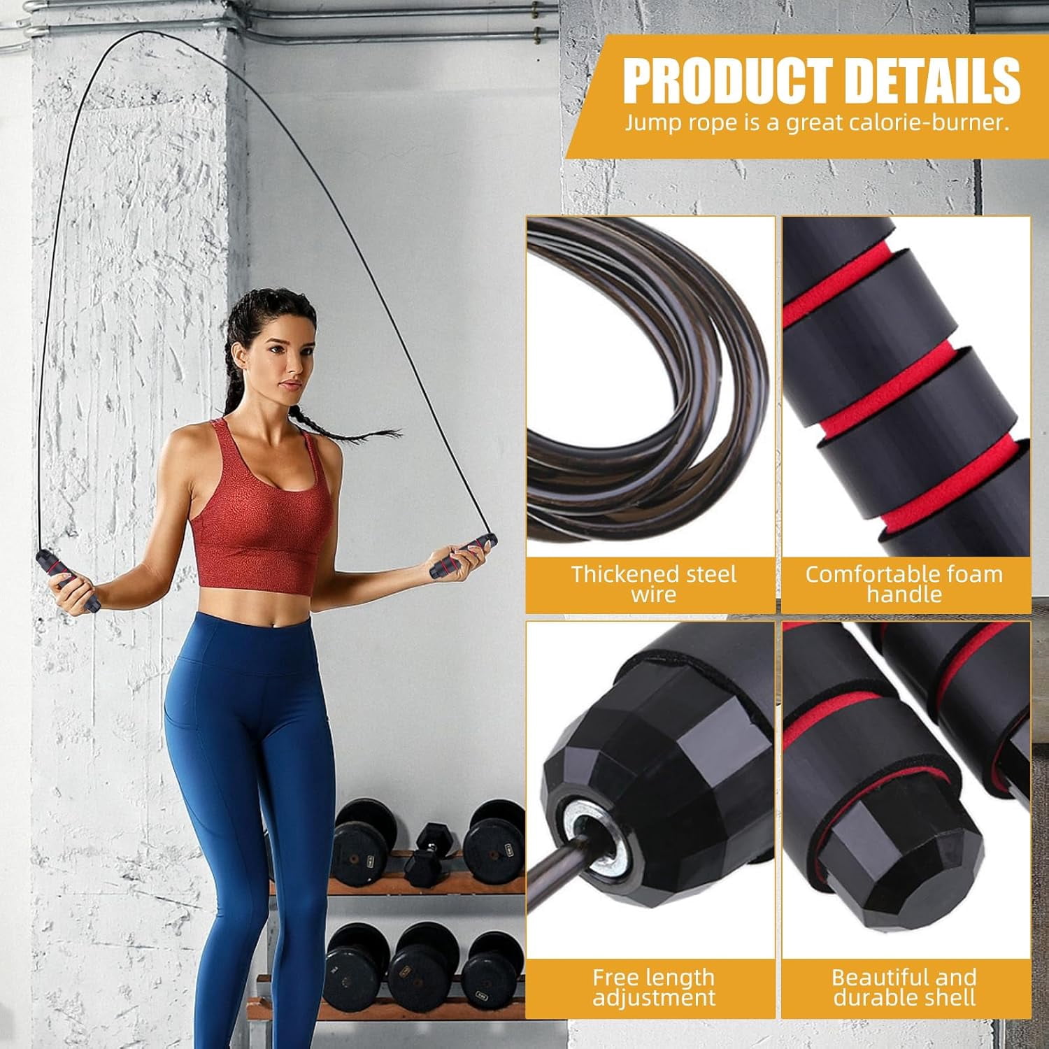 Adjustable Jump Ropes for Fitness, Tangle-Free Jumping Rope, Swivel Speed Skipping Rope with Comfortable Foam Handles, Steel Workout Jump Ropes for Women Men Home Gym Exercise & Slim Body