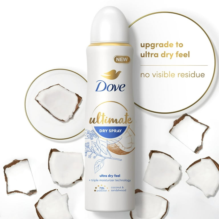 Dove Ultimate Long Lasting Female Antiperspirant Deodorant Dry Spray,  Coconut and Sandalwood, 3.8 oz 