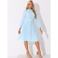 thumbnail image 2 of DARING DIVA Work Shirt Long Sleeve Pleated Midi Dress M Light Blue, 2 of 6