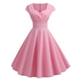 thumbnail image 2 of Pink Summer Dress Women V Neck Vintage Robe Elegant Retro pin up Party Office Midi Dresses, 2 of 9