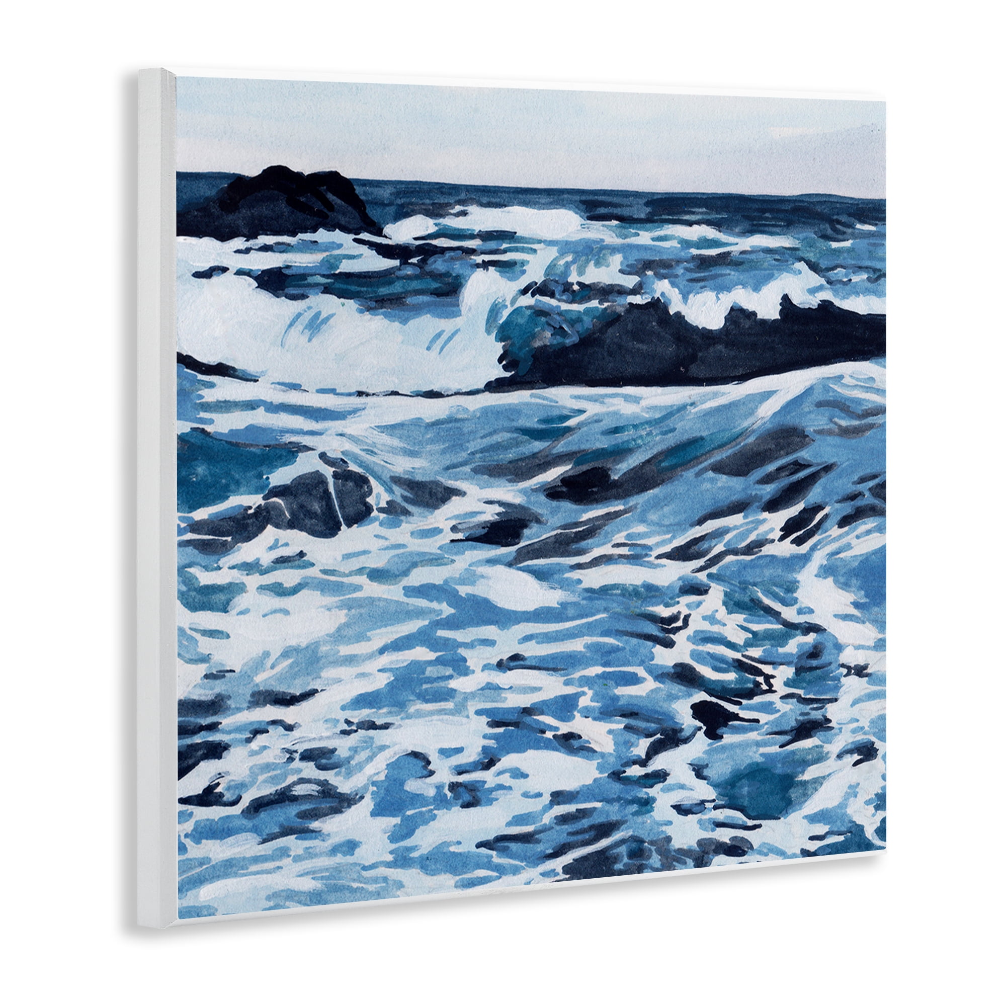 Stupell Industries Blue Coastal Waves Landscape Painting Unframed Art Print Wall Art, 12 x 12