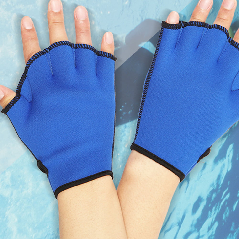 TOOGOO R Blue M 1 pair Silicone Hand Swimming Fins Flippers Swim Palm Finger Webbed Gloves Paddle 