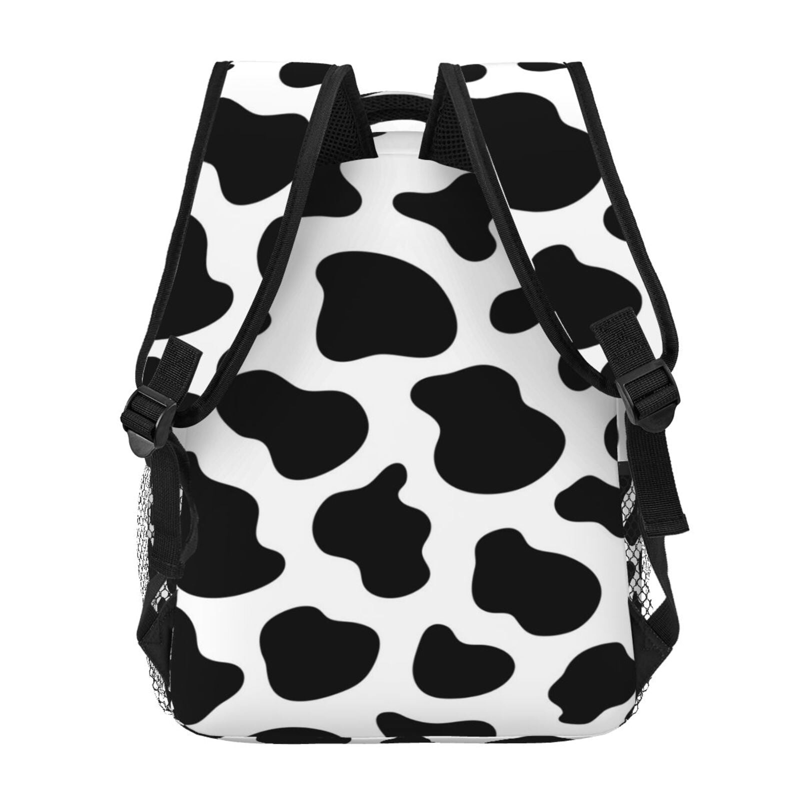 Black And White Cow Skin Print Backpack Casual College Bag Zipper Laptop Daypack Hiking Rucksack Travel