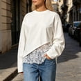 thumbnail image 2 of Zpanxa Womens Crewneck Sweatshirt Lace Hem Loose Fit Casual Solid Color Long Sleeve Pullover for Winter, 2 of 5