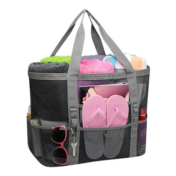 JeashCHAT Mesh Beach Bag Sand Free Bag Large Beach Tote Bag Strong Lightweight Bag for Beach Vacation Swimming Pool Bathroom, Gray
