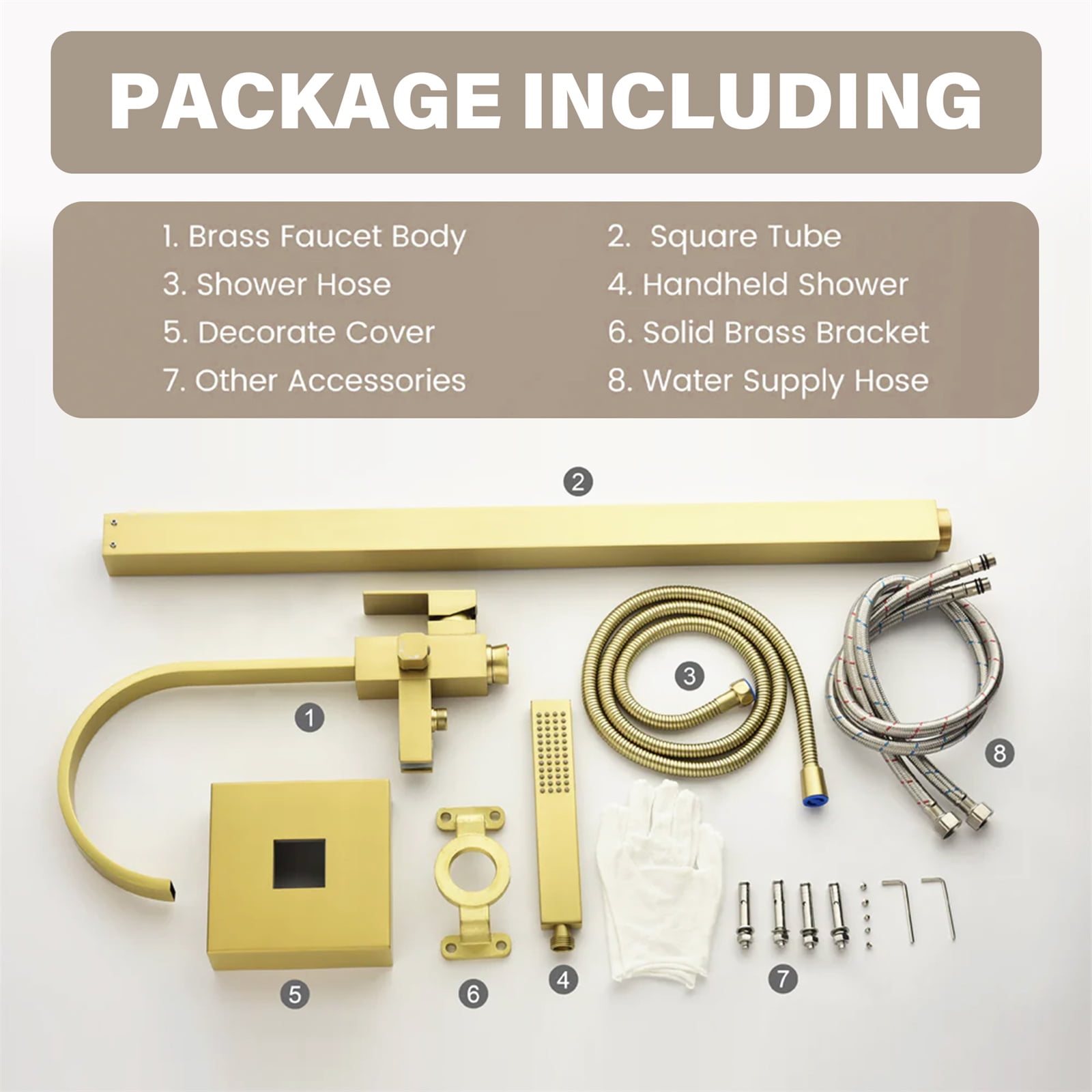 ANGELES HOME Free Standing Bathtub Faucet, Single Handle Floor Mounted Tub Filler Faucet with Handshower, Brushed Gold
