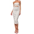 thumbnail image 2 of ZAZYULZ Women Summer Strapless Knitted Long Dress Off Shoulder Striped Cutout Midi Dress Bodycon Backless Beach Sun Dress(White,L), 2 of 5