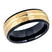 Free Engraving Men Women Personalized Inside Engraving Tungsten Carbide Wedding Band Ring 8mm Black Hammered Yellow Tone