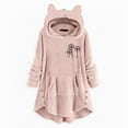 thumbnail image 2 of Lovskoo 2024 Women's Hoodies Coat Animal Ear Cap Fuzzy Fleece Tops Cozy Christmas Printing Buttons Long Sleeve Hooded Plush Pullover Pink, 2 of 5