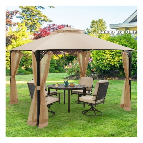 10x12 ft Gazebo Replacement Top - Waterproof Canopy with Air Vent & Drainage - Beige Polyester Patio Cover - CPAI-84 Flame Resistant - Outdoor Shade for Backyard, BBQ & Parties