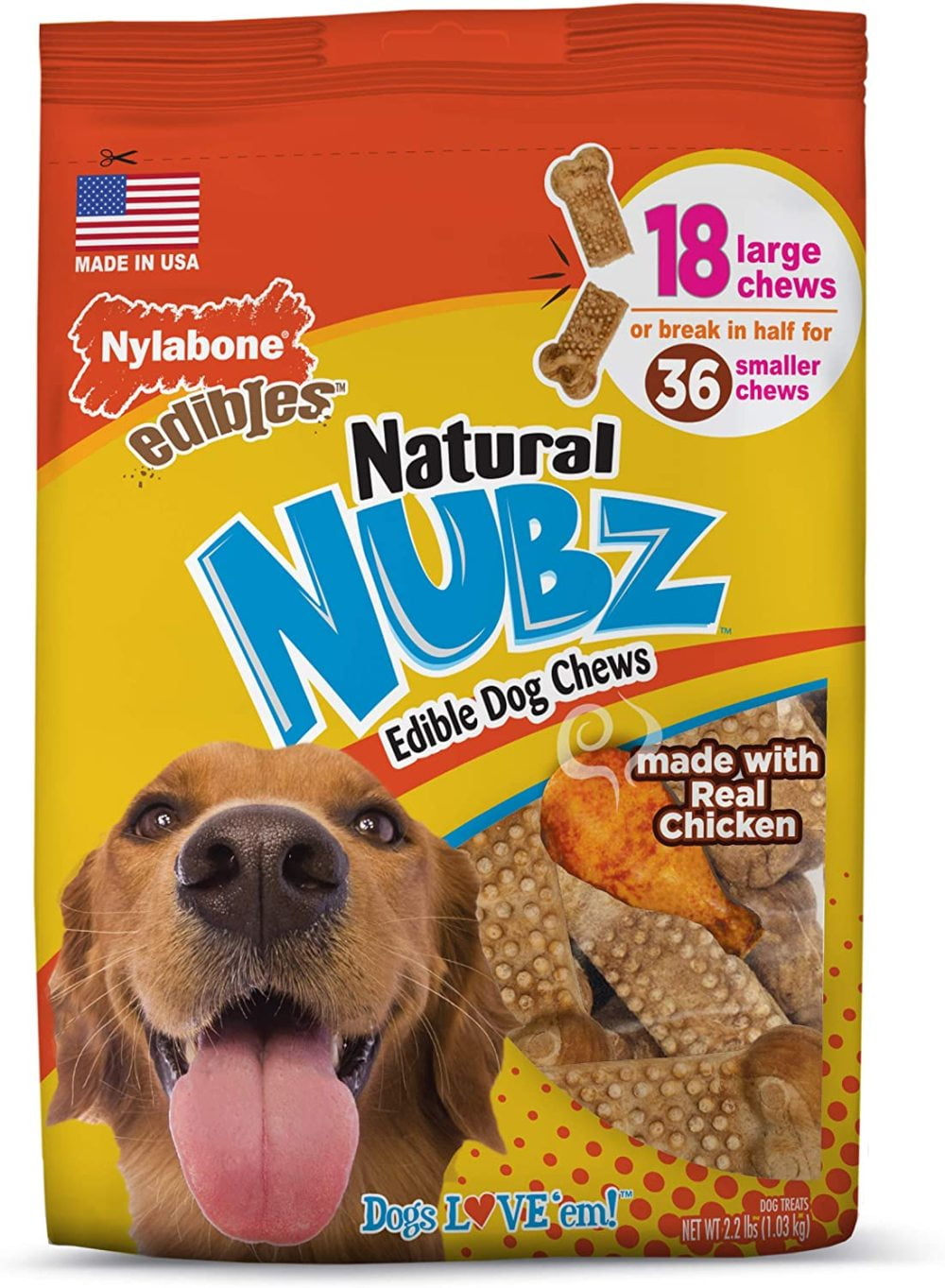 Nylabone Nubz Natural Dog Chews, Treats For Large Dogs, 18 Count