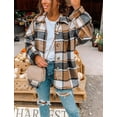 thumbnail image 2 of Lentta Women's Fall Color Block Plaid Flannel Shacket Jacket Button Down Shirt Coat Tops (Khaki-L), 2 of 4
