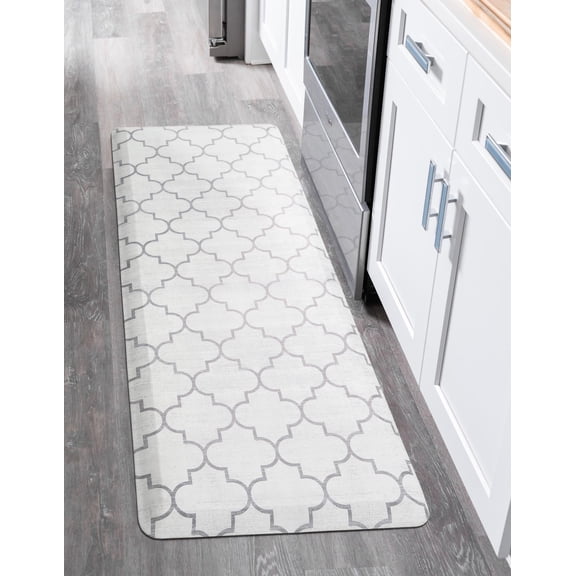 Unique Loom Comfort Mat Collection - Trellis (2' x 5' Rectangle White Gray)