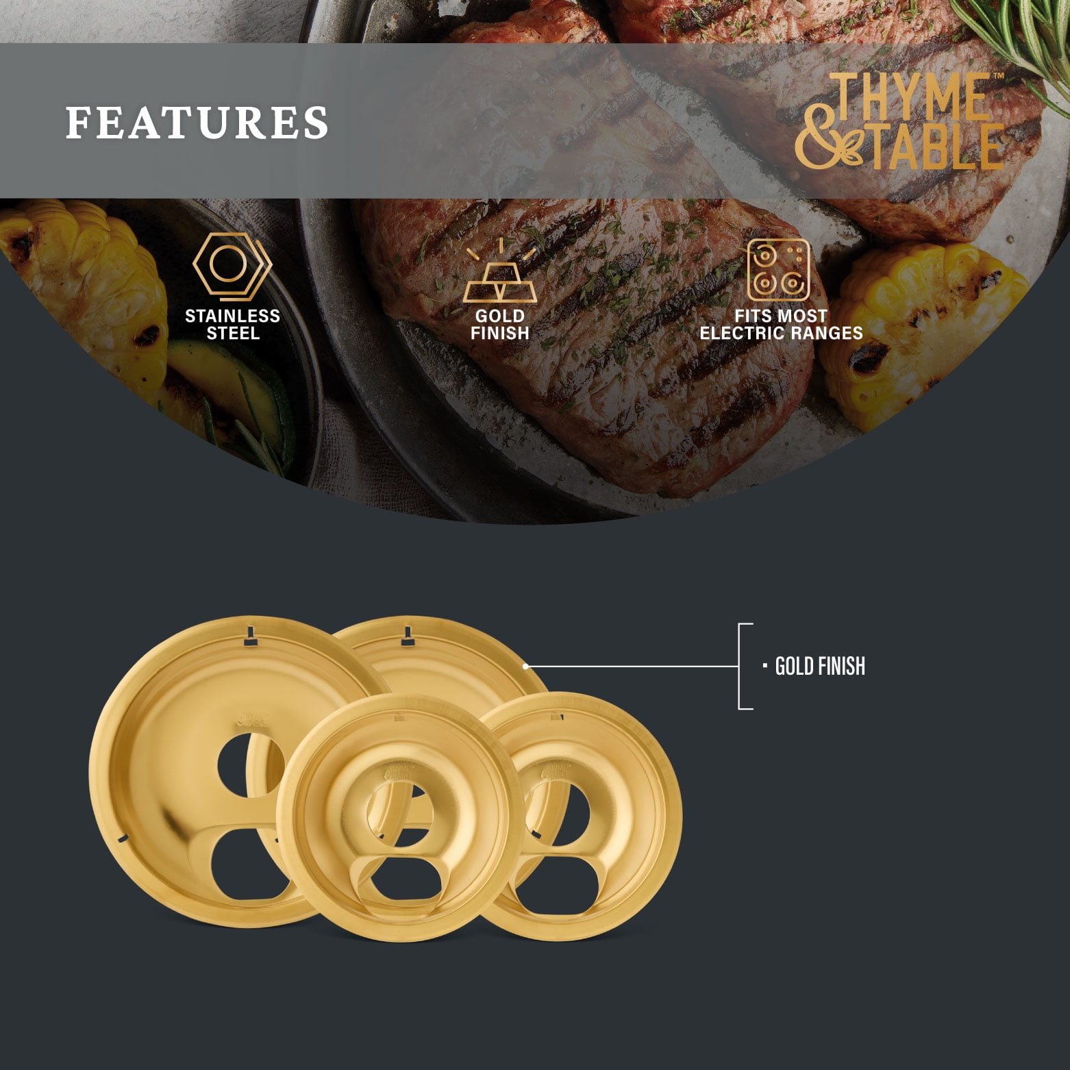 Thyme & Table 4-Piece Gold Stainless Steel Electric Range Drip Pan Set