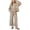 Khaki, variant on Women Gingham Plaid 2 Piece Outfit Long Sleeve Ruffle Hem Loose Top Wide Leg Cropped Pants Casual Loungewear Set Black XXL
