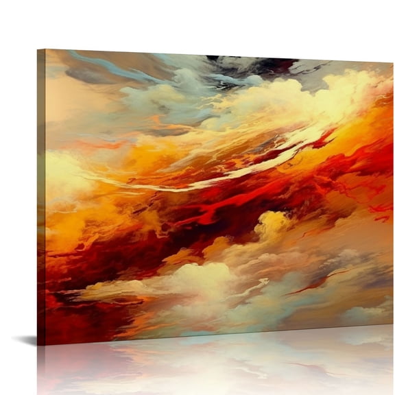 ONETECH YP0275 Abstract Wall Art Orange Flow Canvas Wall Art Framed Canvas Prints Painting Pictures Ready to Hang 16x12\