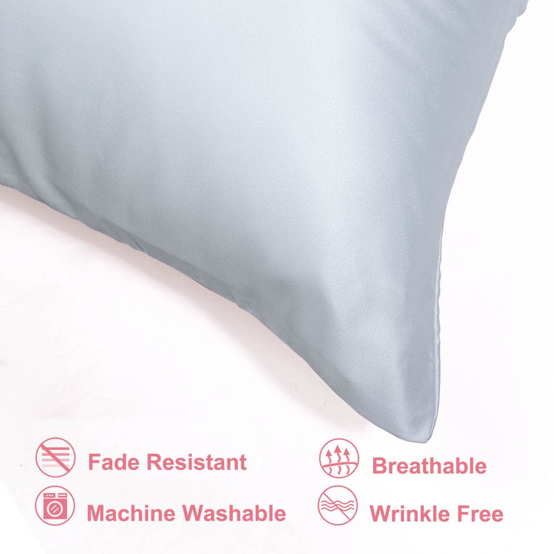 Unique Bargains 2 Pack Silky Satin Pillow Cover Cases Lavender Grey 14" x 20"