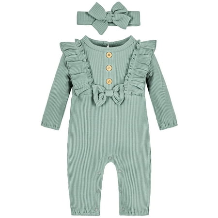 

Lovebay 0-18M Newborn Infant Baby Girl Clothes Cotton Rompers Solid Ruffle Jumpsuits