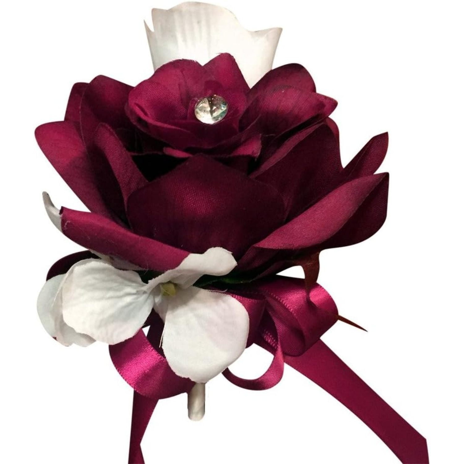 WBTAYB Pin Corsage Burgundy White Artificial Roses and Hydrangea. Pin