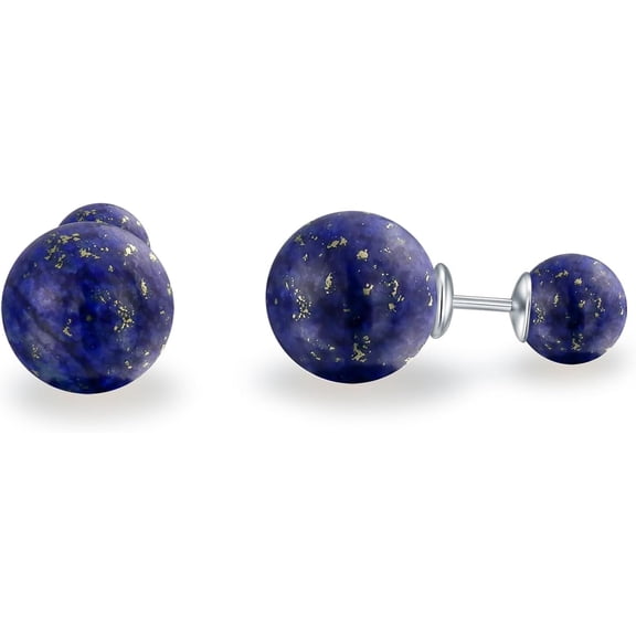 THOYAS Lapis Lazuli Stud Earring Sterling Silver Double Sided Lapis Stud Earrings Jewelry Gift for Women