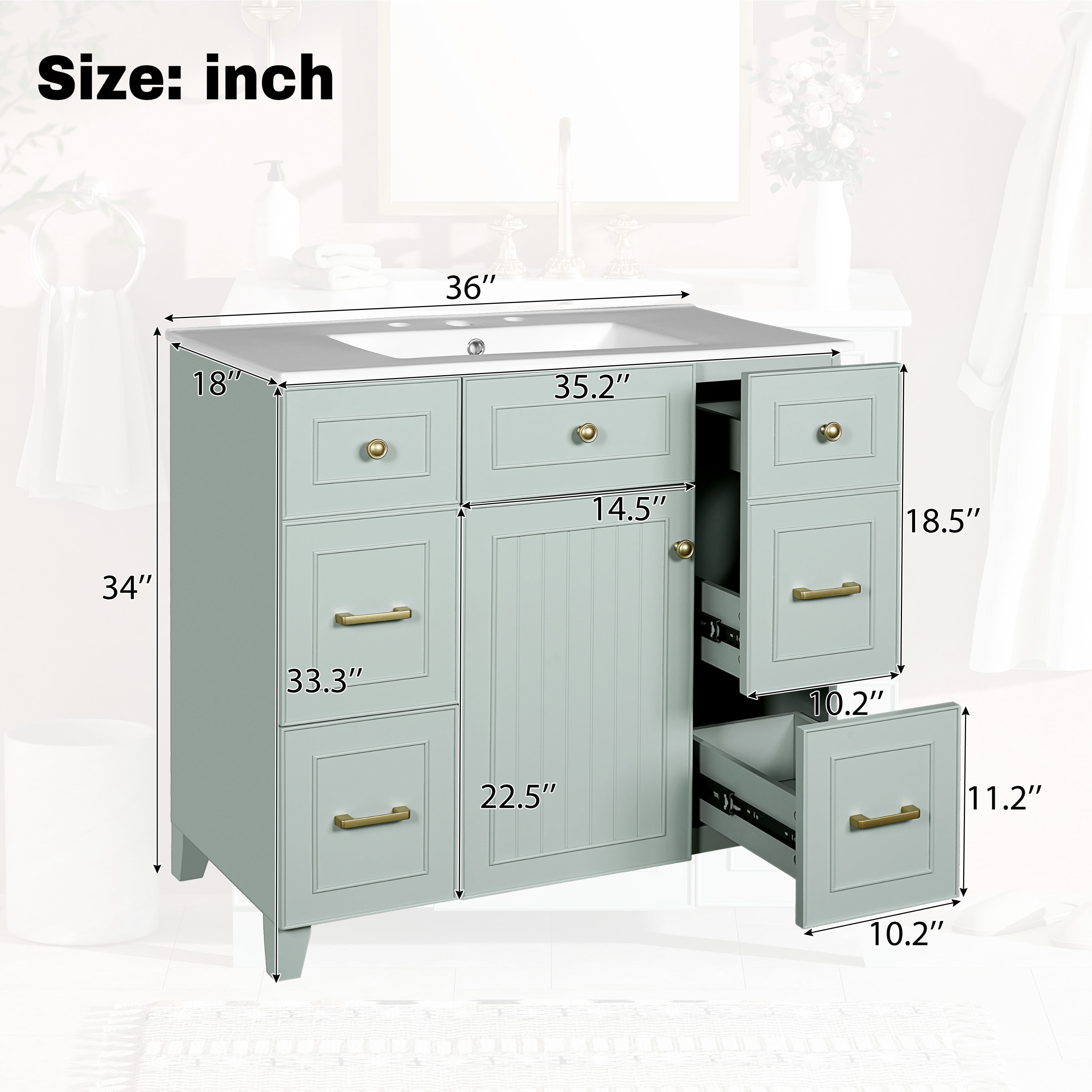 Buffet de cuisine Homy Casa 91 cm vert mousse avec évier en céramique