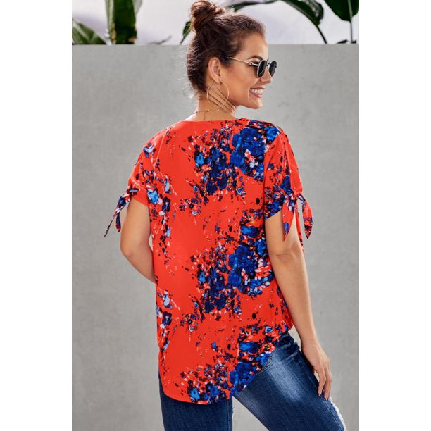 ABPHQTO Top naranja con diseño floral torcido para mujer