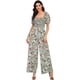 thumbnail image 1 of Love Welove, moda para mujer, pantalones de pierna ancha de cintura alta de manga corta Floral, mono informal holgado recogido, mono verde de flor de ciruelo grande, 1 of 5