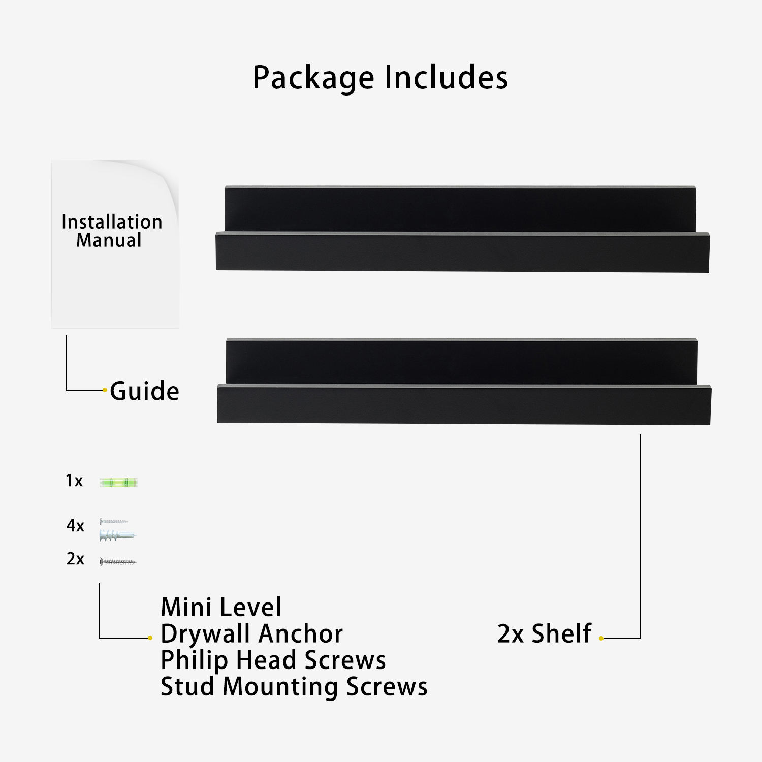 DAISYWARE Wall Mounted Floating Shelves 15” Wood with Modern Black Finish – Picture Ledge Display is Perfect for Nursery and Boy or Girls Room - Set of 2