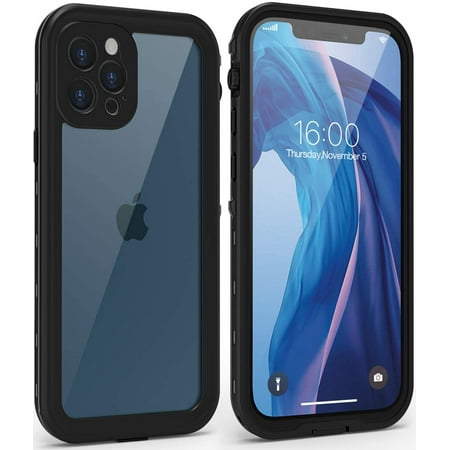 Waterproof Case Designed for iPhone 12 Pro 6.1 inch,Full Body Sealed Cover with Built in Screen Protector,IP68 Waterproof Shockproof Clear Rugged Case.(Black)