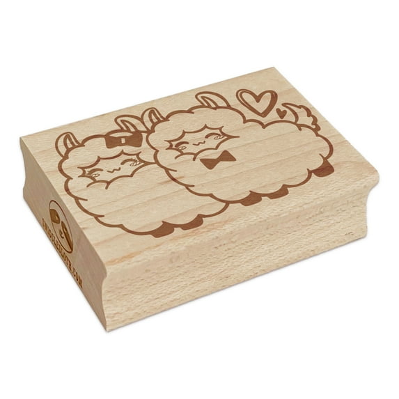 Smitten Llama Alpaca Couple Love Rectangle Rubber Stamp Stamping Scrapbooking Crafting - Large 2.5in