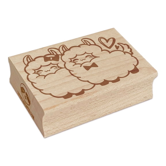 Smitten Llama Alpaca Couple Love Rectangle Rubber Stamp Stamping Scrapbooking Crafting - Large 2.5in