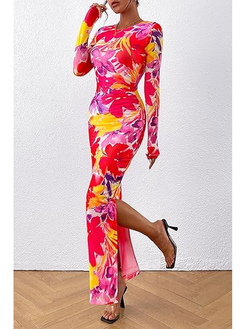 knee length dresses for ladies Plus Size Bodycon Maxi Dress | Side Split, Party main image 1