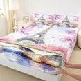 thumbnail image 3 of Manfei Paris Eiffel Tower Twin Sheet Sets for Teen, Pink Cherry Blossoms Twin Fitted Sheet, Chic Watercolor Flat Sheet, Breathable Home Decor, 3-Piece, 3 of 7