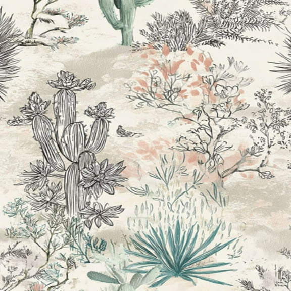 Peel and Stick Wallpaper 17.7in x 9.8ft Desert Cactus Floral Soft Pastel Accents Contact Paper Vinyl Self-Adhesive Removable Wall Paper for Bedroom DIY Home Decor Renter Friendly
