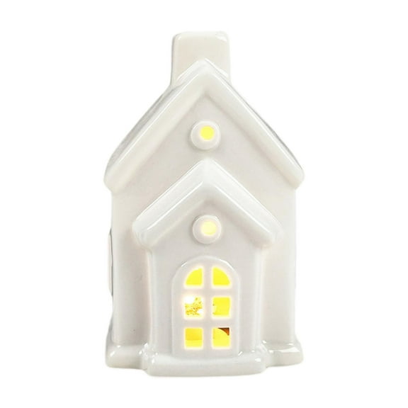 GUOOL Christmas Miniature House Statue Ceramic Small House Figurine with Light Christmas Decor, Desktop Ornament for Home, Festival B
