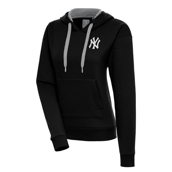 Women's Antigua  Black New York Yankees Brushed Metallic Victory Pullover Hoodie