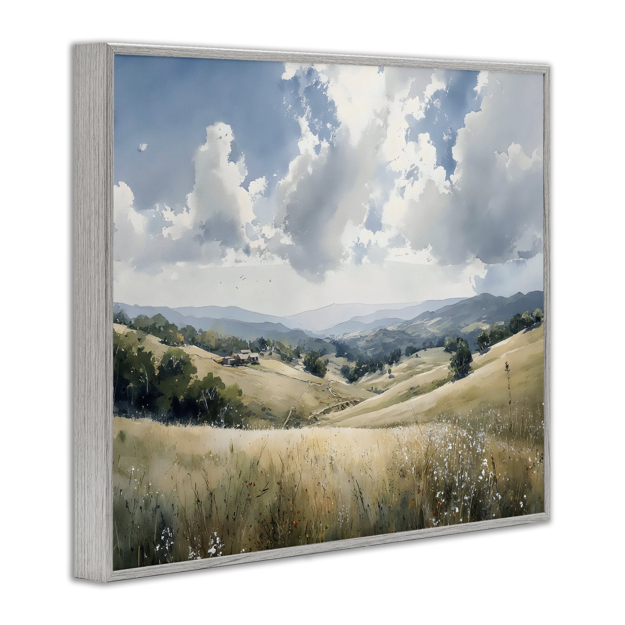 Stupell Industries Distant Hill House in Meadow Gray Framed Giclee Art, design by Franklyn Gregory