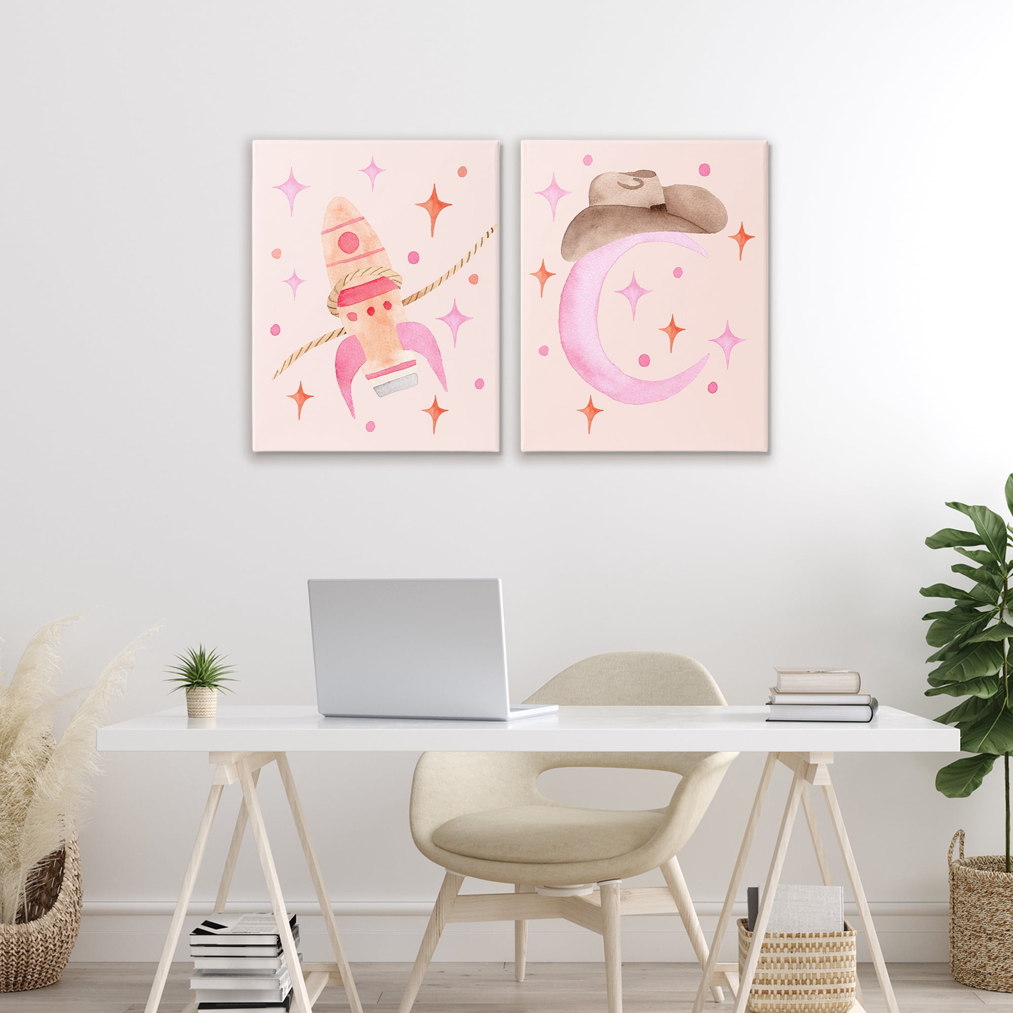 Space Cowgirl Rocket Ship 2 Piece Canvas Wall Art Set, design by Nina Jacobs