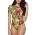 thumbnail image 2 of Goofa Bright Mushrooms Printed Women Rash Guard Short Sleeve,Tummy control Swimsuit Surfing Swimsuit Bathing Suit One Piece Swimsuit UPF 50-, 2 of 9