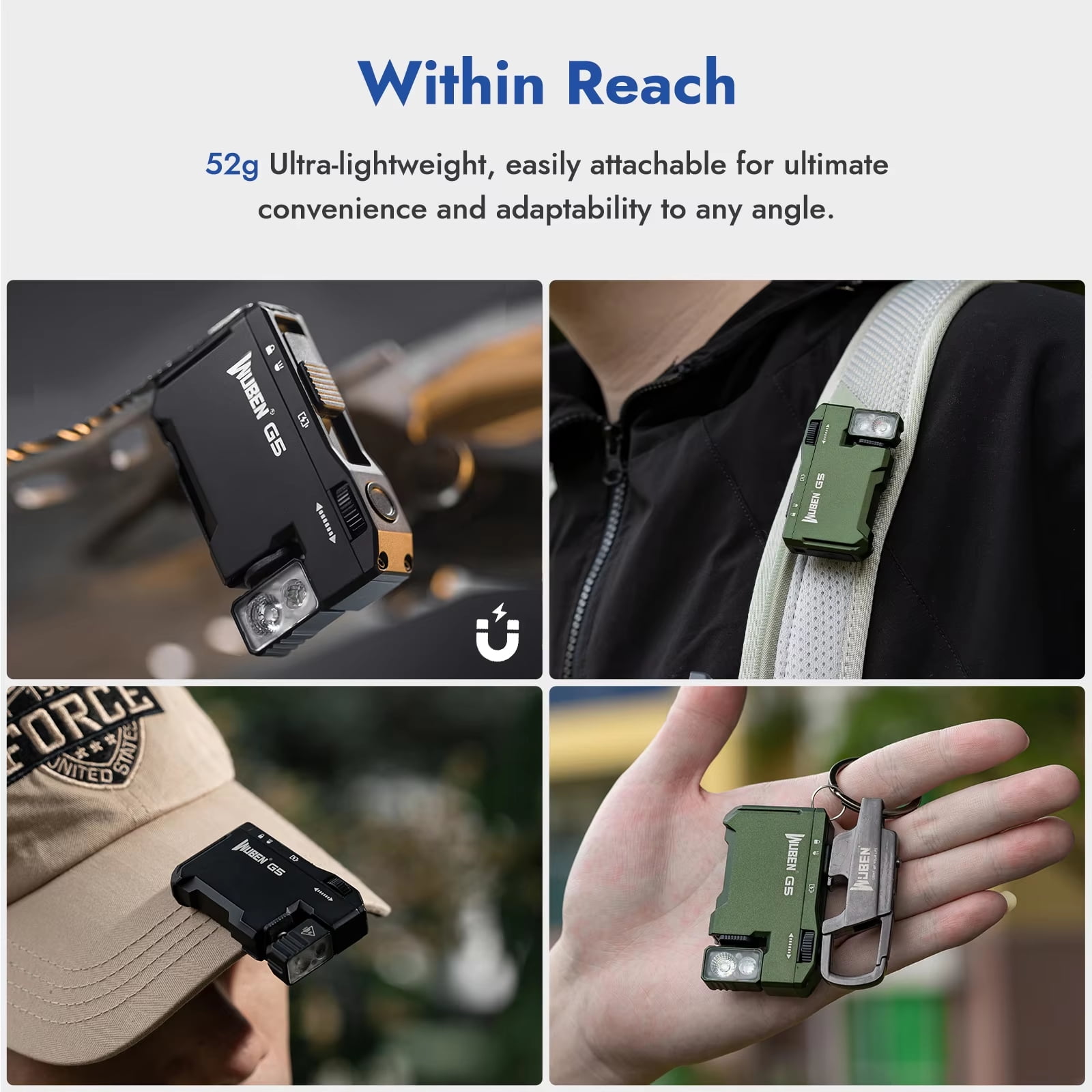 WUBEN G5 Rechargeable EDC Flashlight, 400 Lumens Dual Light Source Mini Flashlight with RGB Light, Magnetic Keychain Pocket Light, Portable and Powerful