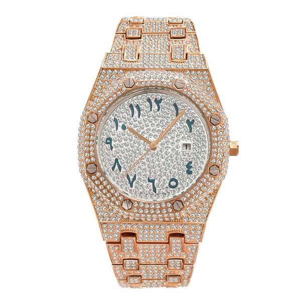 Reloj cristalino de la moda Reloj de pulsera de diamantes de lujo, reloj helado lleno de Bling cuadrado de la cara grande