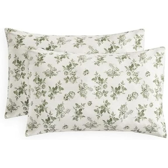 1997 - Cottagecore Pillow Cases, Floral Shabby Chic Vintage Flower Shabby Chic Coquette Aesthetic, Set of 2 Soft Pillowcases Pillow Shams Covers, Sage Green, Standard Size 20x26 Inches