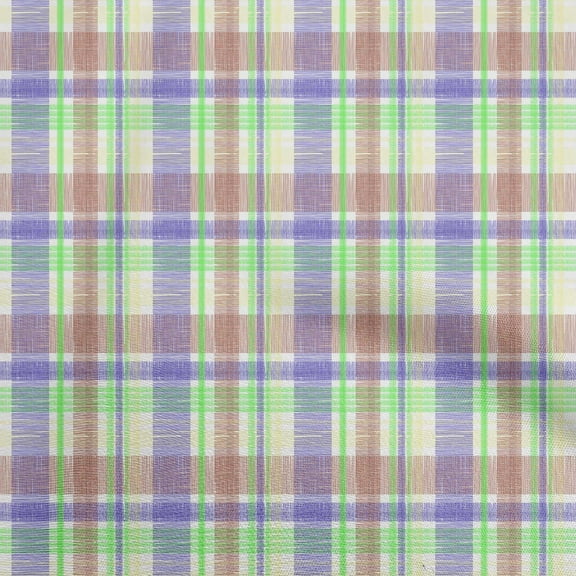 oneOone Polyester Spandex Green Fabric Check Brush Stroke Dress Material Fabric Print Fabric By The Yard 56 Inch Wide