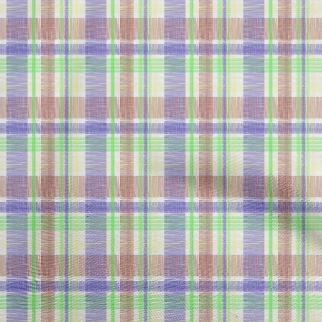 oneOone Tissu Viscose Georgette Vert à Carreaux Matériel de Robe Imprimé Tissu au Mètre 42 Pouces de Large